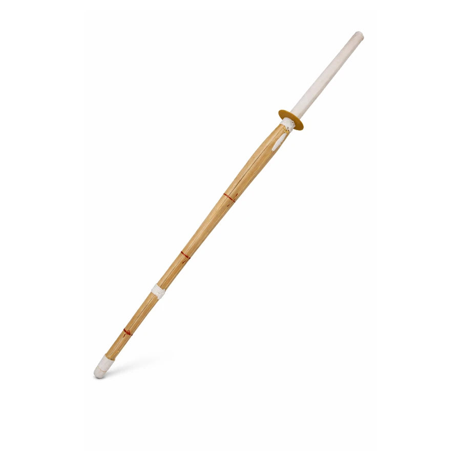 Bamboo shinai word with white handle on a white background