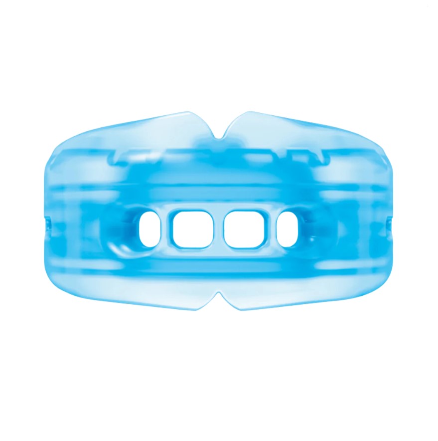 Clear blue mouthguard on a white background