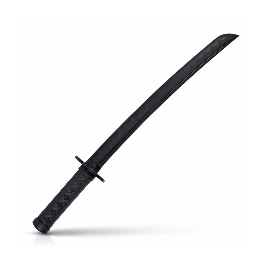 Black poly shoto sword with textured handle on a white background
