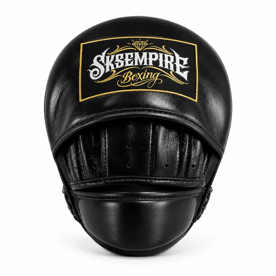 Black boxing mitt with SKS Empire Boxing logo on a white background
