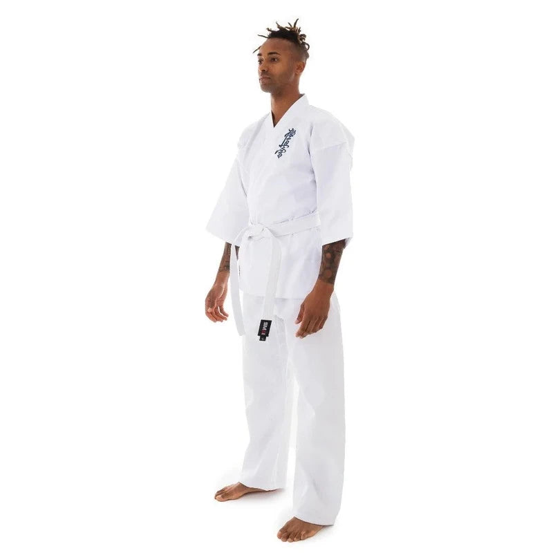 Person wearing a white SMAI martial arts uniform on a white background