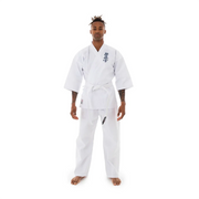 Person wearing a white SMAI martial arts uniform on a white background