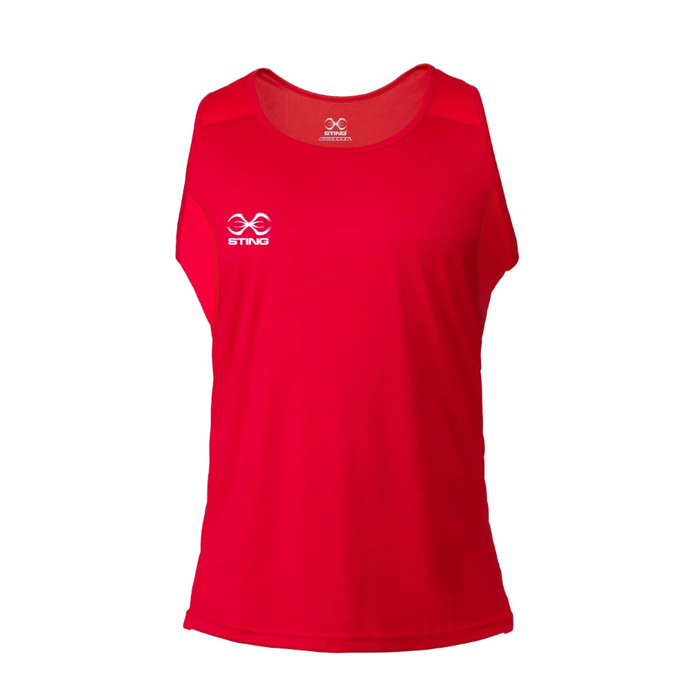 Red boxing tank top with a logo on a white background