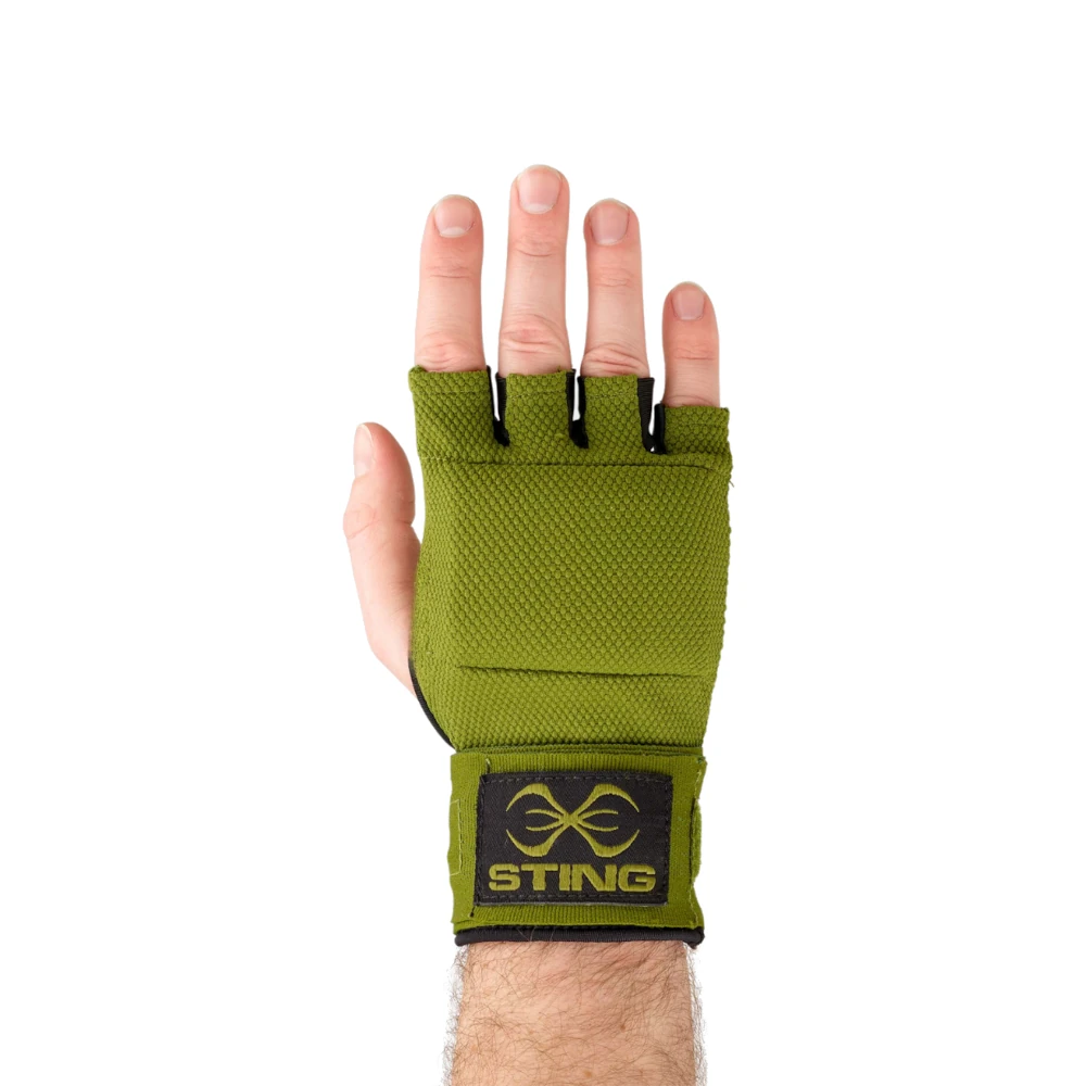 Army green Sting Sports quick wraps with black accents on a white background