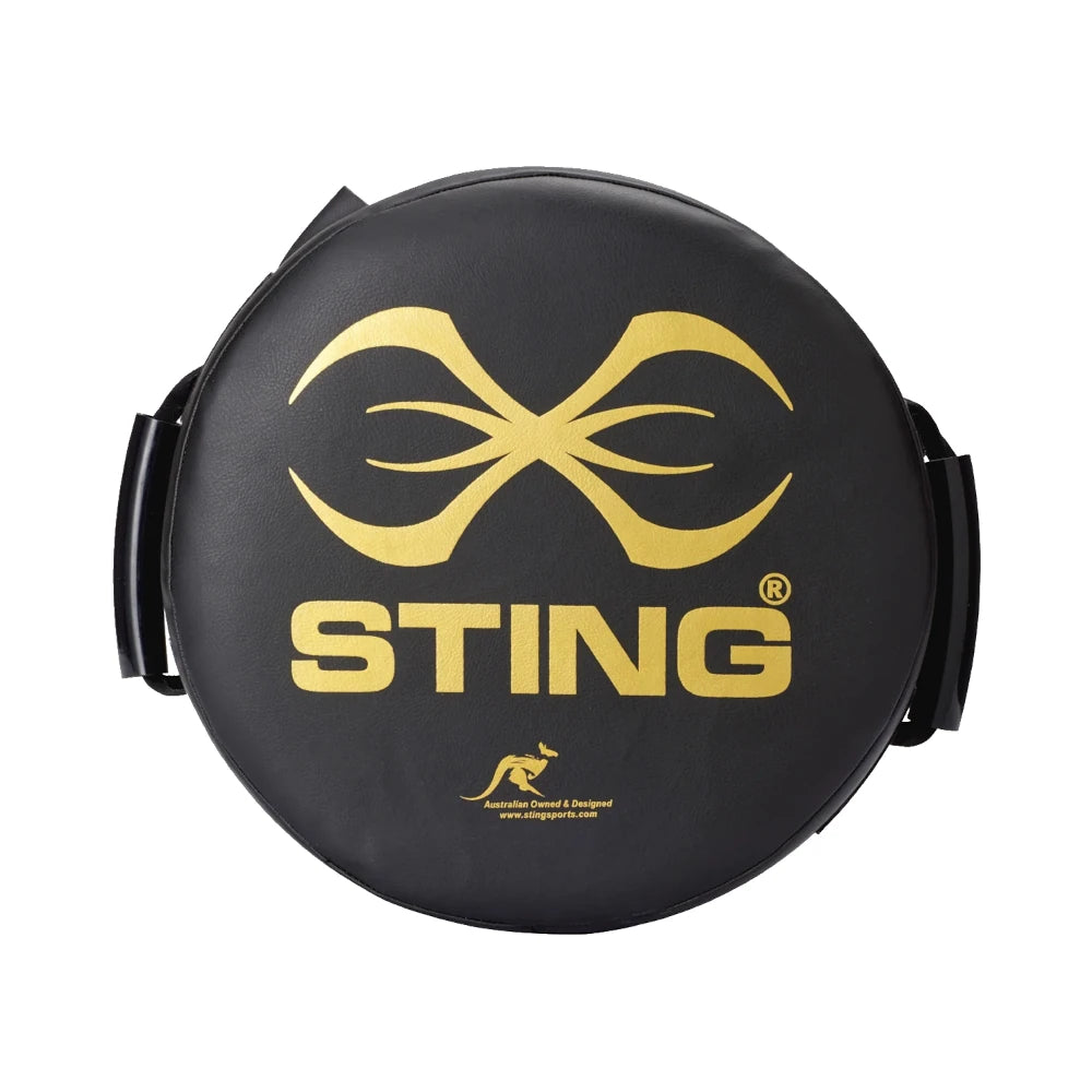 Black and gold training pad with 'STING' logo on a white background