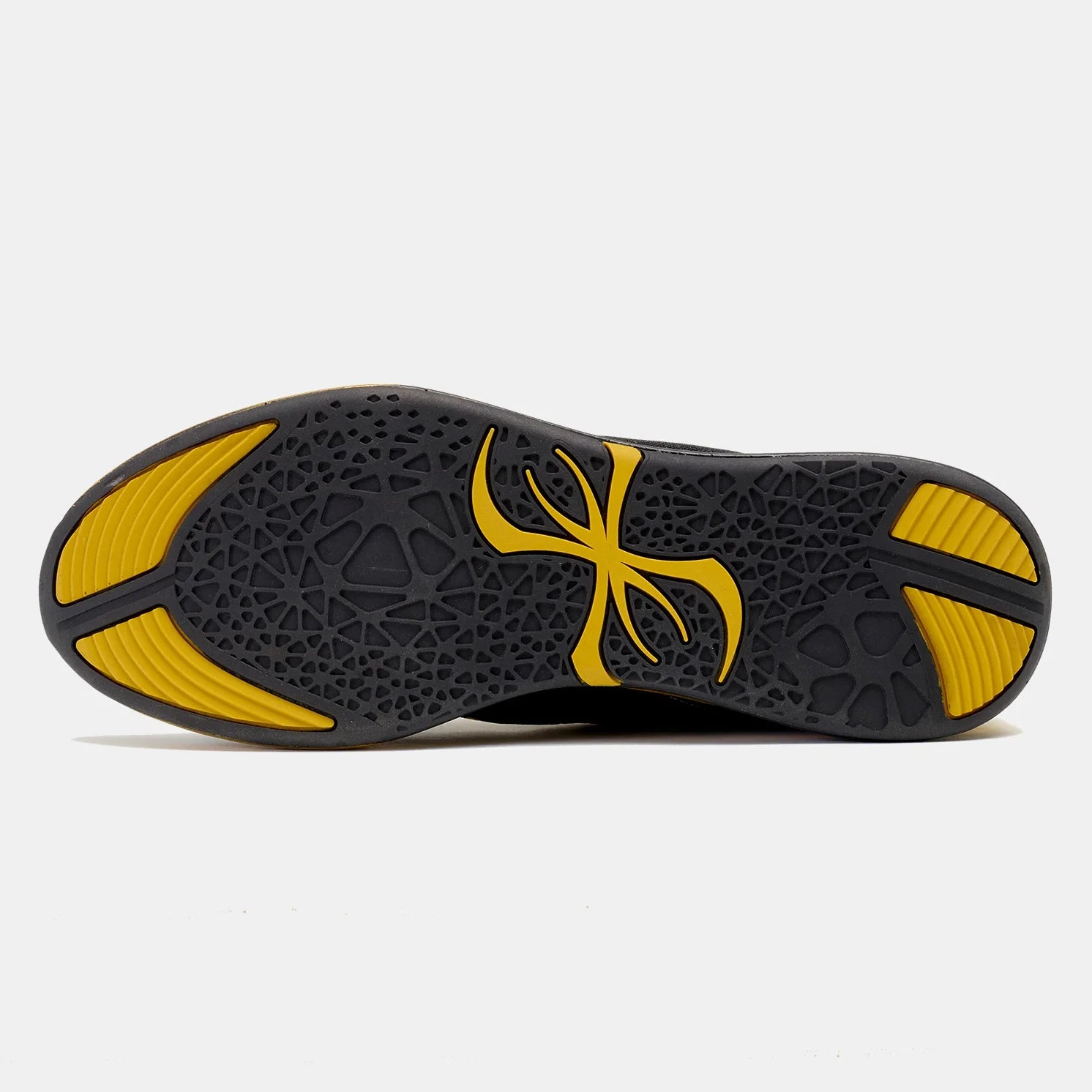 Black and yellow athletic shoe sole on a white background