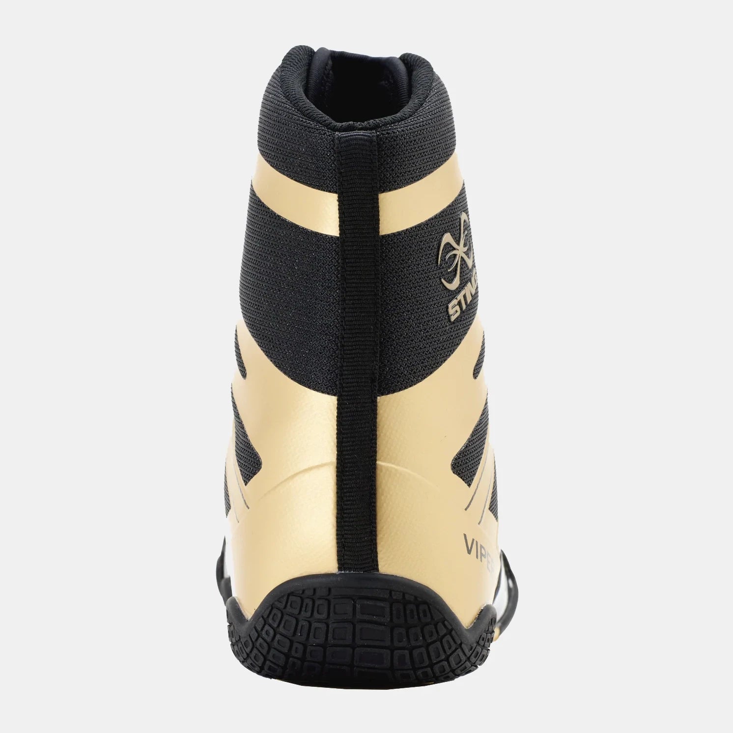 Black and gold boxing boot on a white background