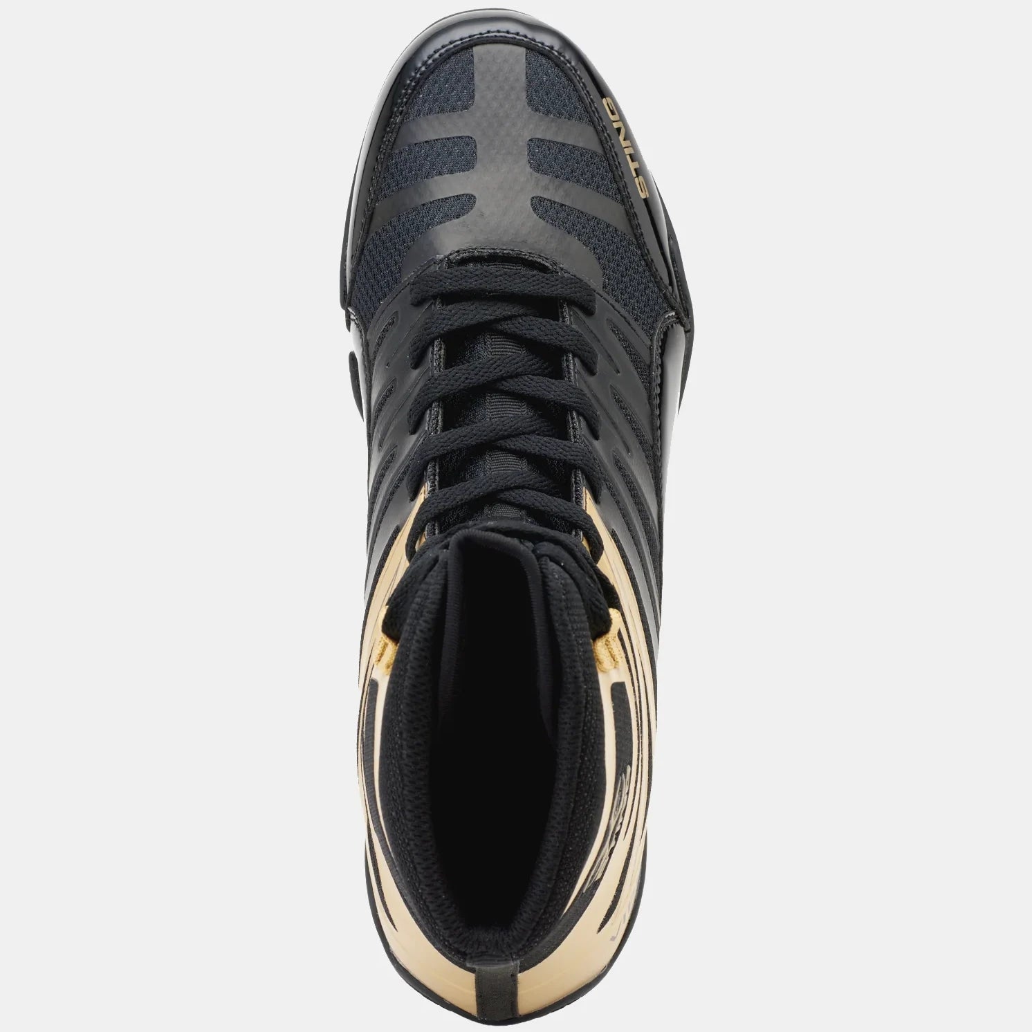 Black and gold boxing shoe on a white background