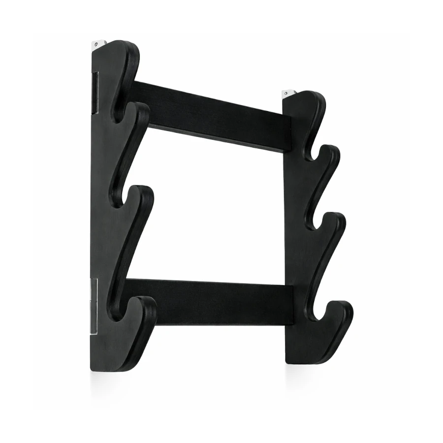 Black wall hung training sword display on a white background