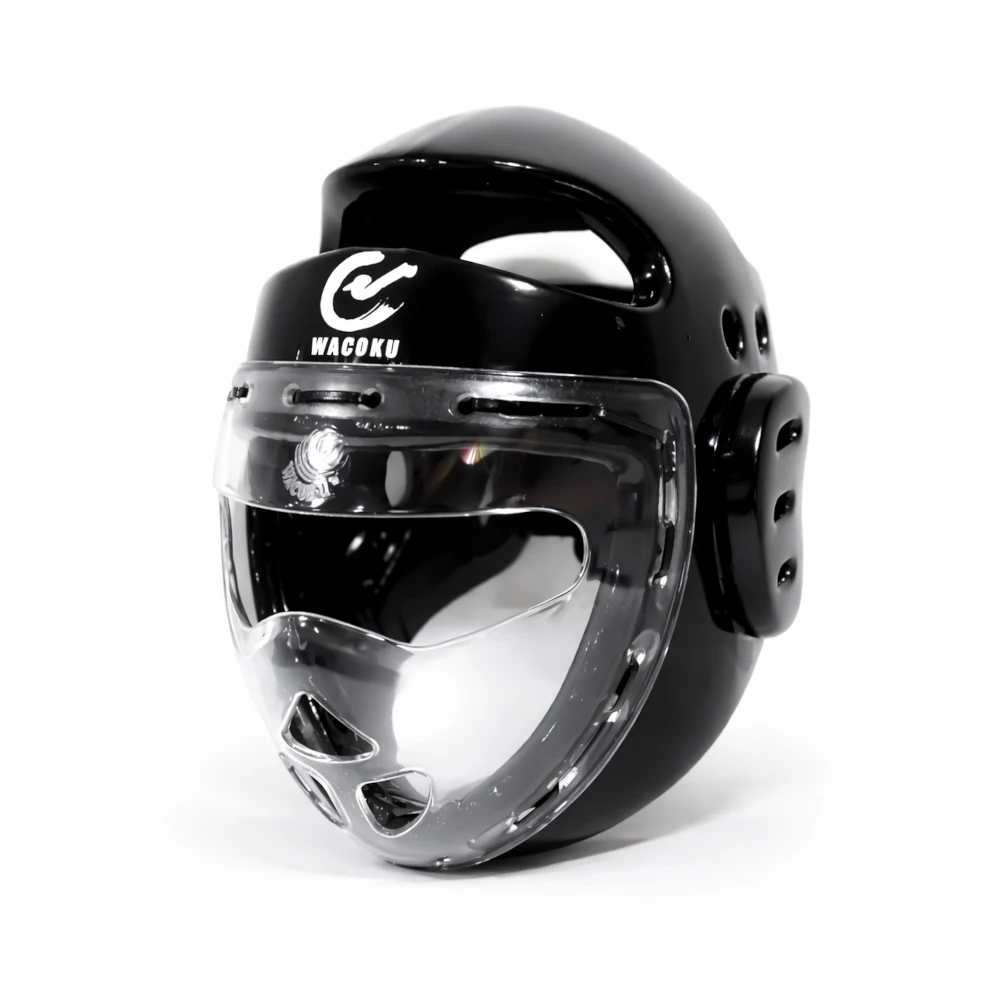 Black and clear headgear with Wacoku logo on a white background