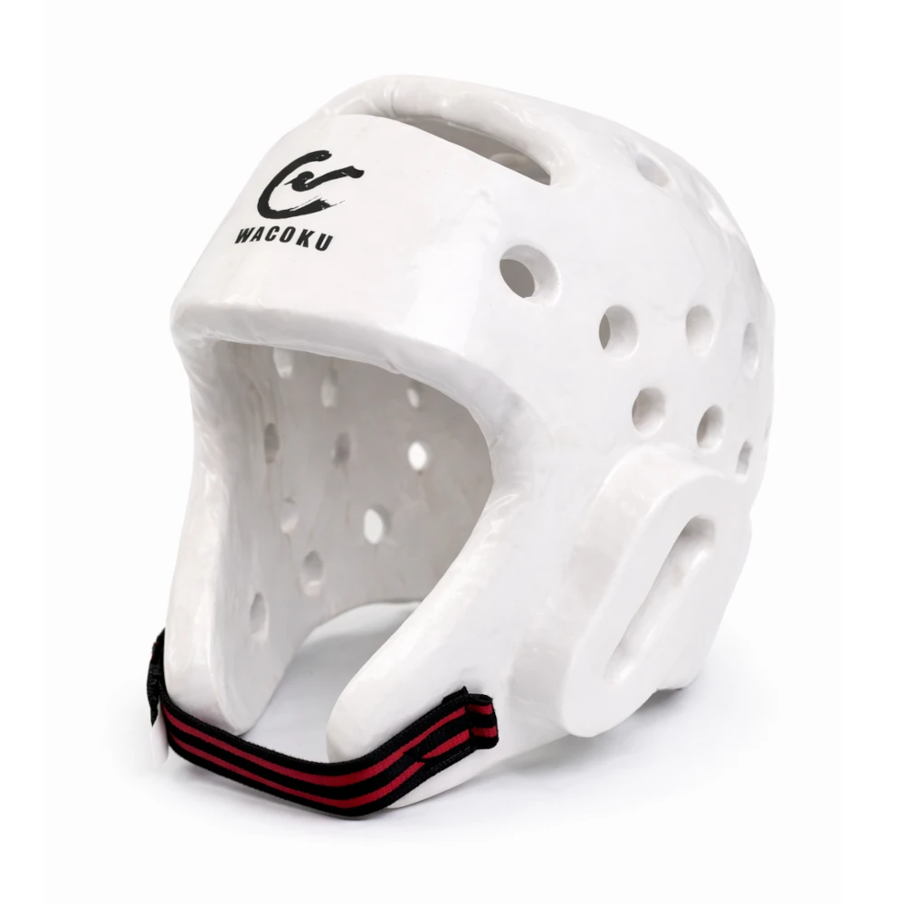 White martial arts headgear with black 'Wacoku' logo on a white background