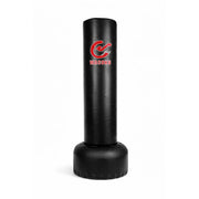 Black freestanding punching bag with a Wacoku logo on a white background