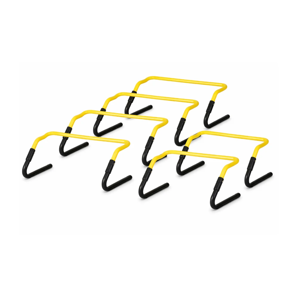 Set of yellow and black Wacoku sports hedges on a white background