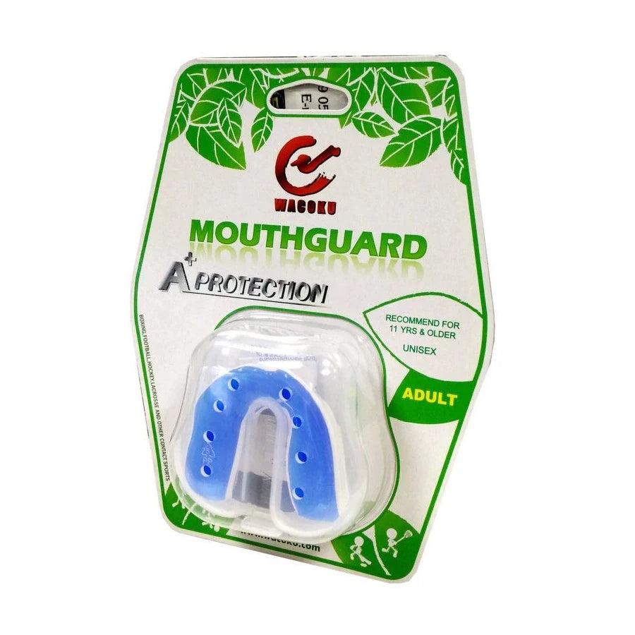 Packaged mouthguard with green and white packaging on a white background