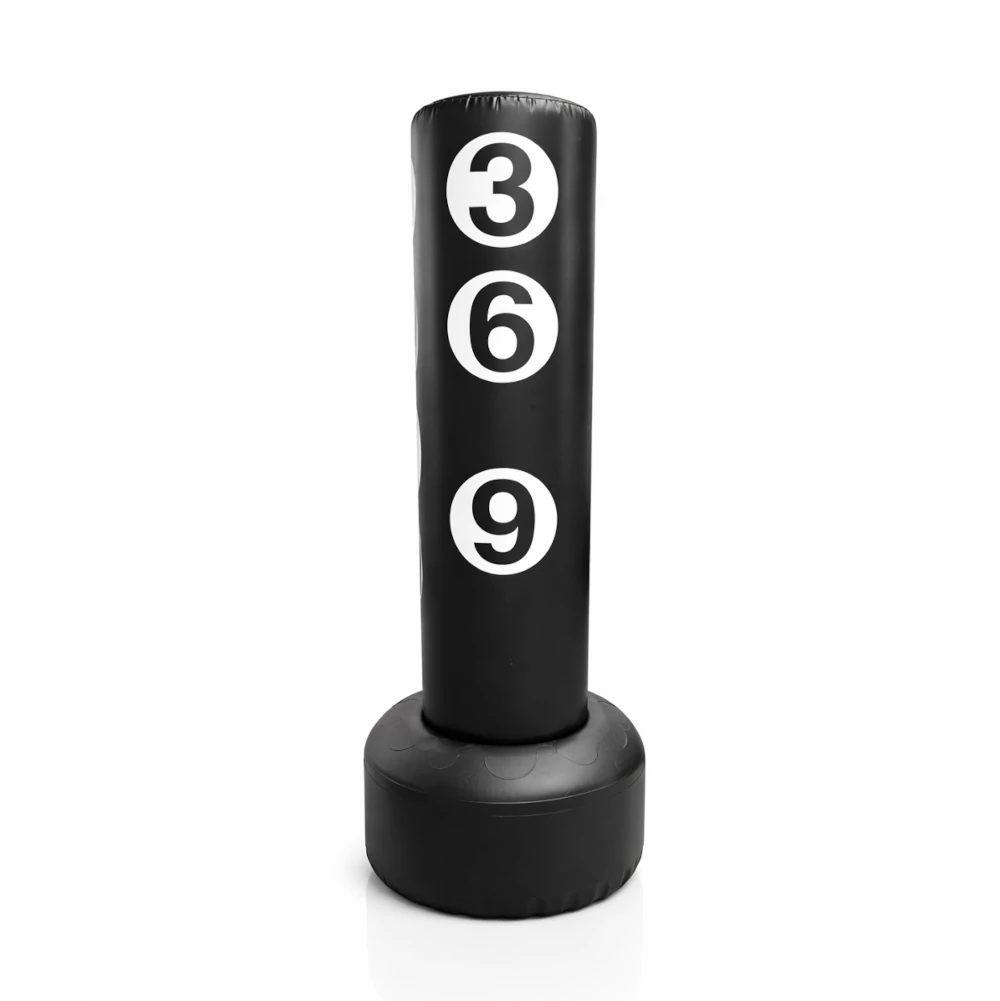 Black punching bag with numbers 3, 6, and 9 on a white background