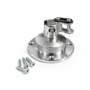 Metal speed bag swivel with screws on a white background