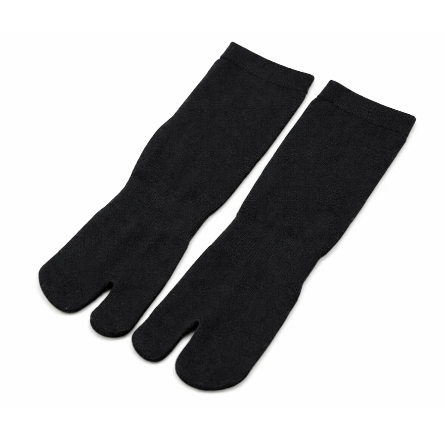 Pair of black tabi socks on a white background