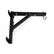 Black metal wall-mounted punching bag bracket on a white background