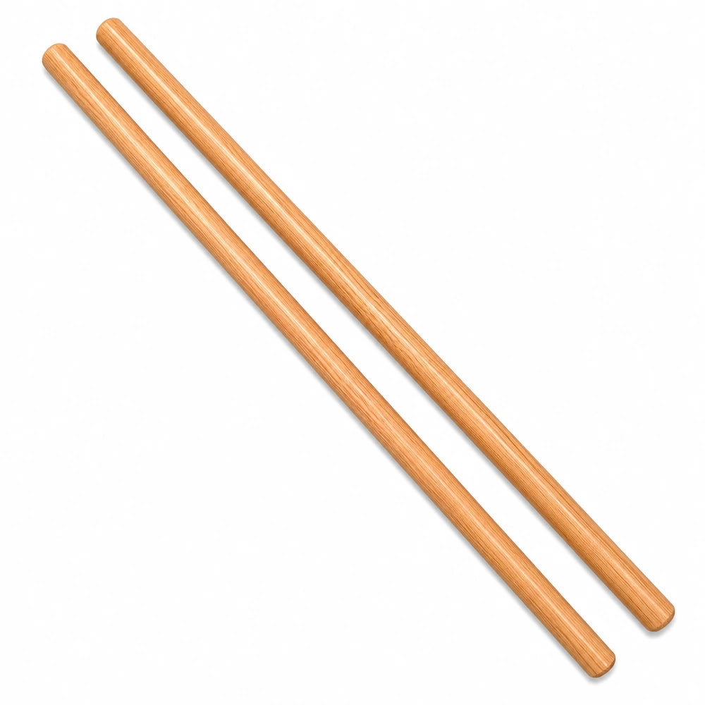 Wooden peeled Escrima sticks on a white background